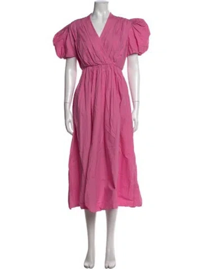 Pre-owned Arias V-neck Midi Length Dress In Pink