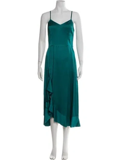 Pre-owned Arias V-neck Midi Length Dress W/ Tags In Blue