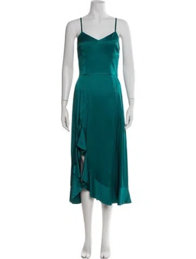 Pre-owned Arias V-neck Midi Length Dress W/ Tags In Blue