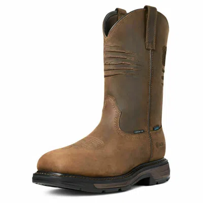 Pre-owned Ariat 10036002  Mens Workhog Xt Patriot Waterproof Squarecarbon Toe Work Boot In Brown