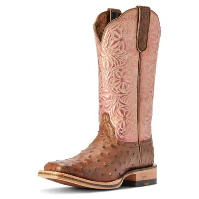 Pre-owned Ariat 10042383  Womens Donatella Ostrich Western Boot In Brown