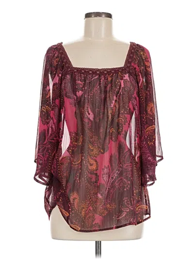 Pre-owned Ariat 3/4 Sleeve Blouse In Burgundy