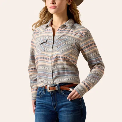 Ariat Arizona West Women's Multicolor Stripe Aztec Print Long Sleeve Pearl Snap Western Shirt