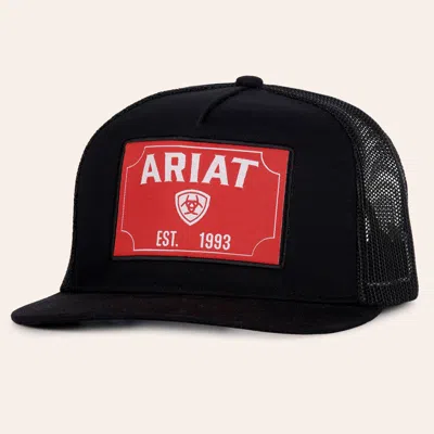 Ariat Black & Red Square Logo Patch Flat Bill Trucker Cap
