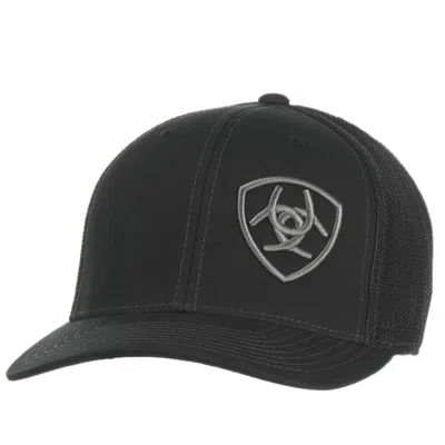 Ariat Black With Gray Logo Mesh Snap Back Cap