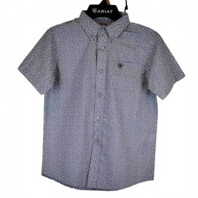 Ariat Kids' Boy's Bosco Short Sleeve Shirt In Grey Geometric In Multi