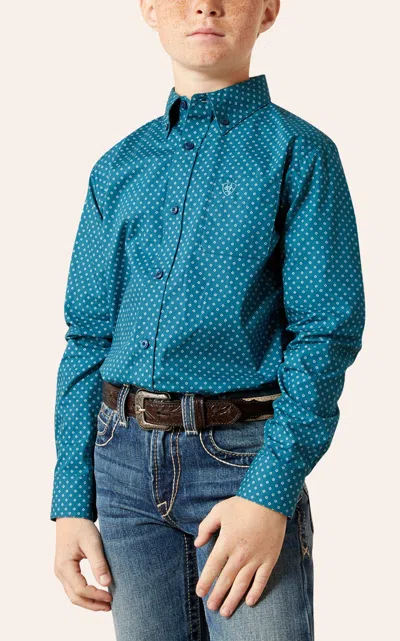 Ariat Boy's Dark Teal Tyce Geo Print Western Shirt In Blue