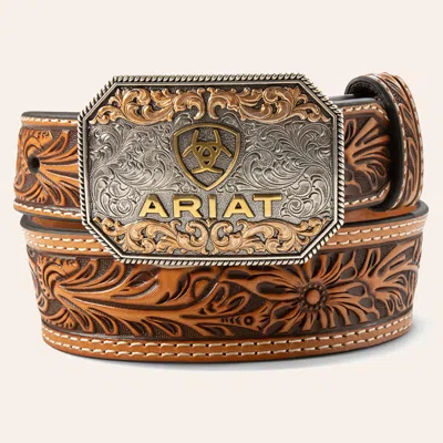 Ariat Boy's Etched Buckle Leather Floral Tooled Belt In Brown