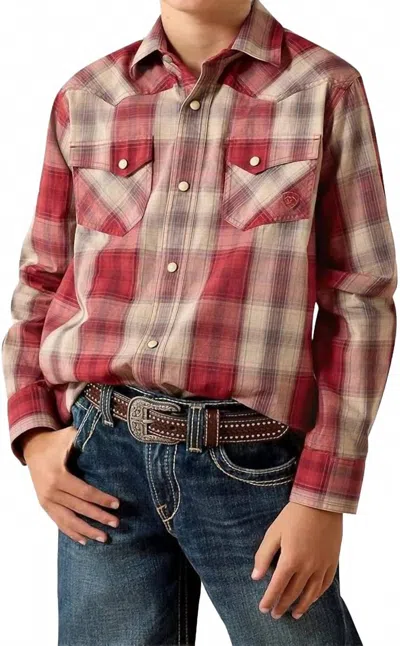 Ariat Kids' Boy's Retro Heathcliff Snap Shirt In Brick Red Plaid In Multi