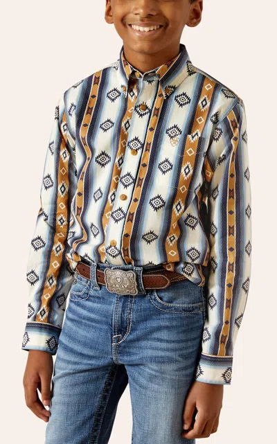 Ariat Boy's Shilo Striped Aztec Print Western Shirt In Multi