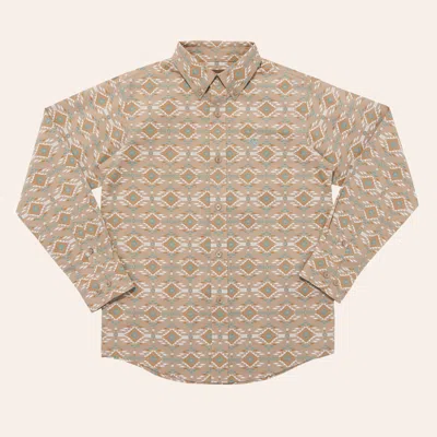 Ariat Boy's Weldon Savannah Tan Aztec Print Western Shirt In Brown