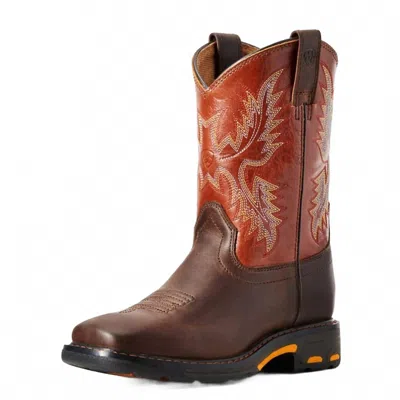 Ariat Kids' Boy's Workhog Square Toe Western Boot In Brown/orange In Multi