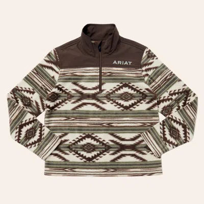 Ariat Boys' Basis Olive Aztec Print Fleece Pullover In Animal Print