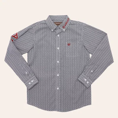 Ariat Boys' Black & Red Team Logo Geo Print Long Sleeve Shirt In Gray