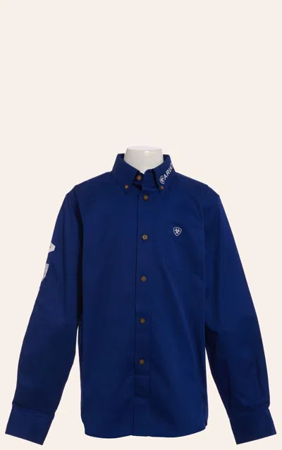 Ariat Boys' Blue Team Logo Long Sleeve Western Shirt