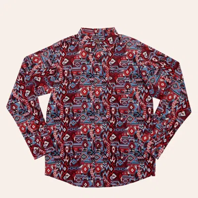 Ariat Boys'  Brick & Blue Aztec Diamond Print Long Sleeve Shirt In Multi