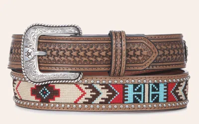 Ariat Kids' Boys' Brown With Aztec And Studs Basketweave Western Belt