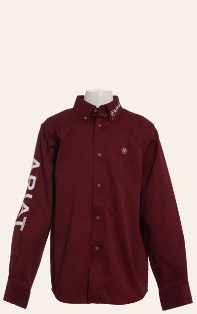 Ariat Boys' Burgundy Team Logo Long Sleeve Western Shirt