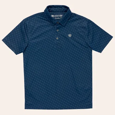 Ariat Boys' Dark Denim Blue Horseshoe Print Polo Shirt