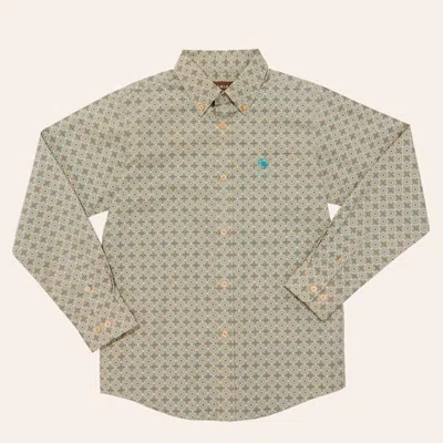 Ariat Boys' Lucca Irish Cream Geo Print Long Sleeve Shirt In Gray