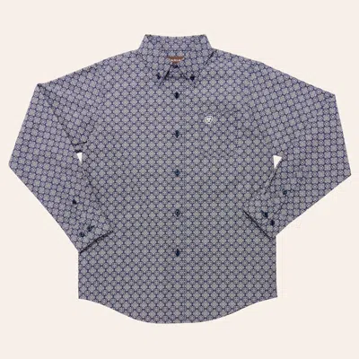 Ariat Kids' Boys' Lucca Navy Geo Print Long Sleeve Shirt In Blue