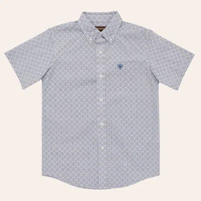 Ariat Kids' Boys' Lucca White Geo Print Shirt In Blue
