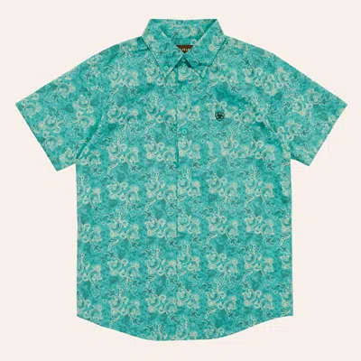 Ariat Boys' Olex Green Paisley Print Shirt In Blue
