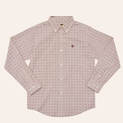 Ariat Boys' Wane White Geo Print Long Sleeve Shirt In Purple