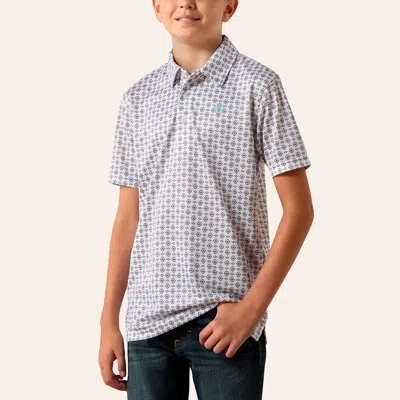 Ariat Kids' Boys' White Diamond Geo Print Polo Shirt In Gray