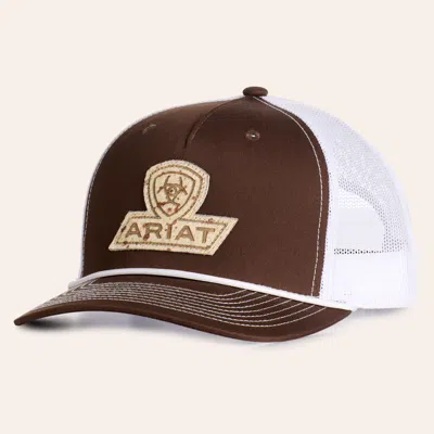 Ariat Brown & White Calf Hair Logo Patch Curved Bill Cap In Black
