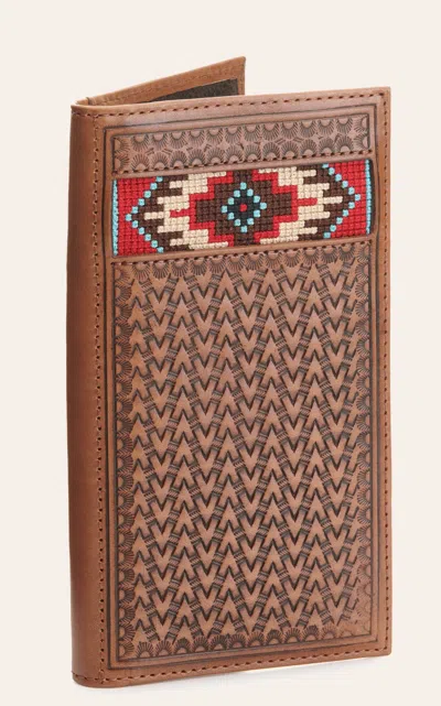 Ariat Brown Basketweave With Aztec Embroidery Rodeo Wallet / Checkbook Cover
