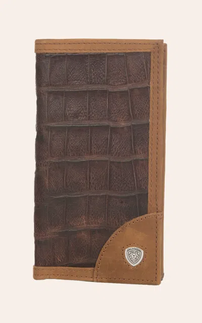 Ariat Brown Crocodile Print Rodeo Wallet / Checkbook Cover In Multi