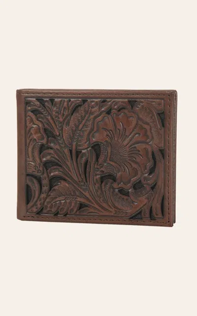 Ariat Brown Floral Embossed Bi-fold Wallet In Multi