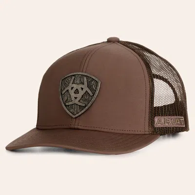Ariat Brown Metal Shield Patch Curved Bill Trucker Cap