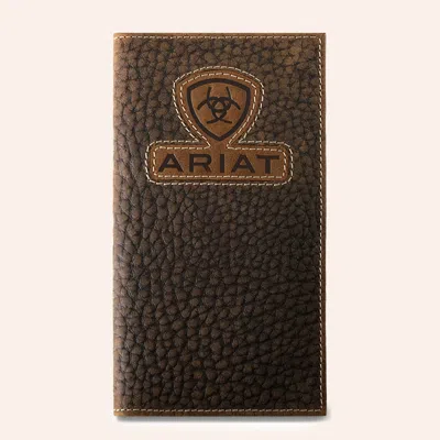 Ariat Brown Pebbled Leather Inlay Logo Patch Rodeo Wallet