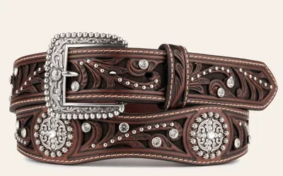 Ariat Brown Scroll Inlay With Crystals Women's Scalloped Belt