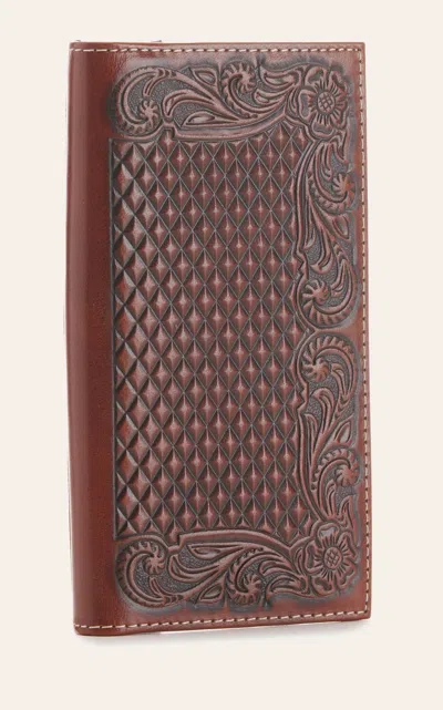 Ariat Brown Tooled And Diamond Embossed Rodeo Wallet / Checkbook Cover