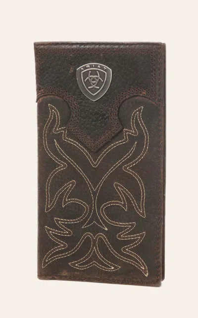 Ariat Brown With Brown Overlay Boot Stitch & Shield Leather Checkbook / Rodeo Wallet