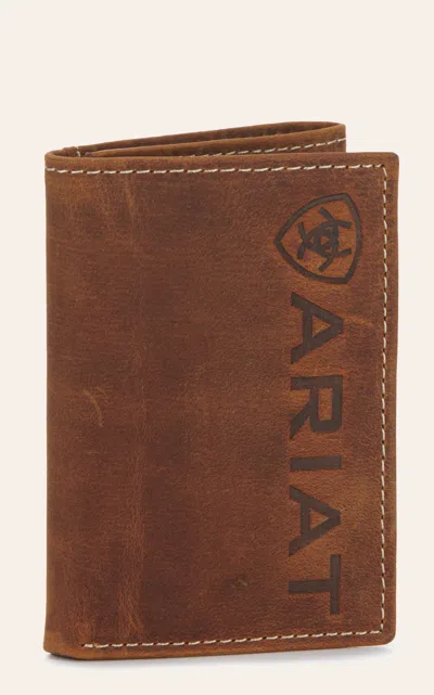 Ariat Brown With Embossed Shield Logo Tri-fold Wallet