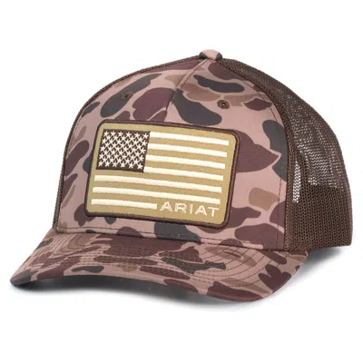 Ariat Camo Print American Flag Patch Curved Bill Trucker Cap In Camouflage