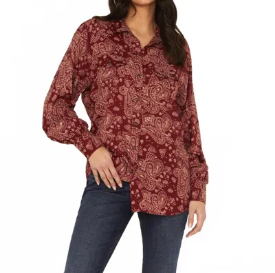 Ariat Carmine Paisley Print Long Sleeve Snap Stretch Western Shirt In Burgundy In Multi