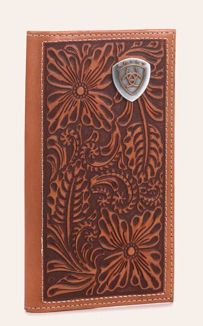 Ariat Cinnamon Floral Tooled Rodeo Wallet In Brown