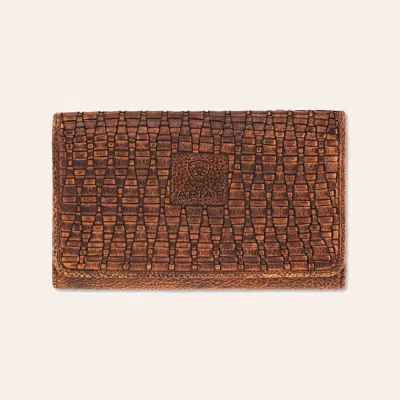 Ariat Coffee Basketweave Leather Tri-fold Wallet In Brown