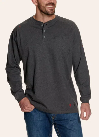 Ariat Fr Men's Charcoal Henley Long Sleeve Work Shirt In Gray