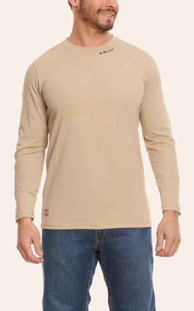 Ariat Fr Men's Khaki Long Sleeve Base Layer Work T-shirt In Neutral