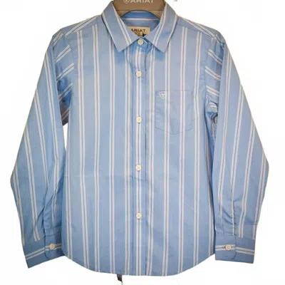 Ariat Kids' Girl's Kirby Long Sleeve Shirt In Ashleigh Blue Stripe In Multi