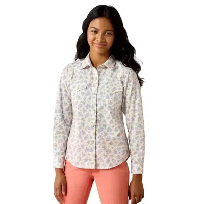 Ariat Kids' Girl's Stardust Long Sleeve Shirt In Multicolor Floral In White