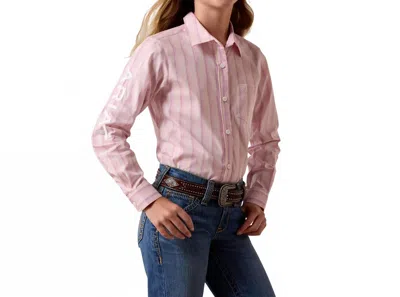 Ariat Kids' Girl's Team Kirby Long Sleeve Shirt In Pink Ombre Stripe In Multi