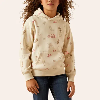 Ariat Girls' Beige Western Stamp Print Hoodie In Neutral