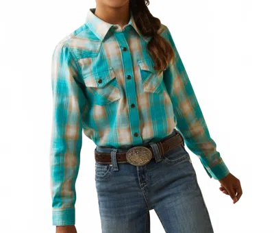 Ariat Kids' Girls' Button Up Shirt In Turquoise In Blue